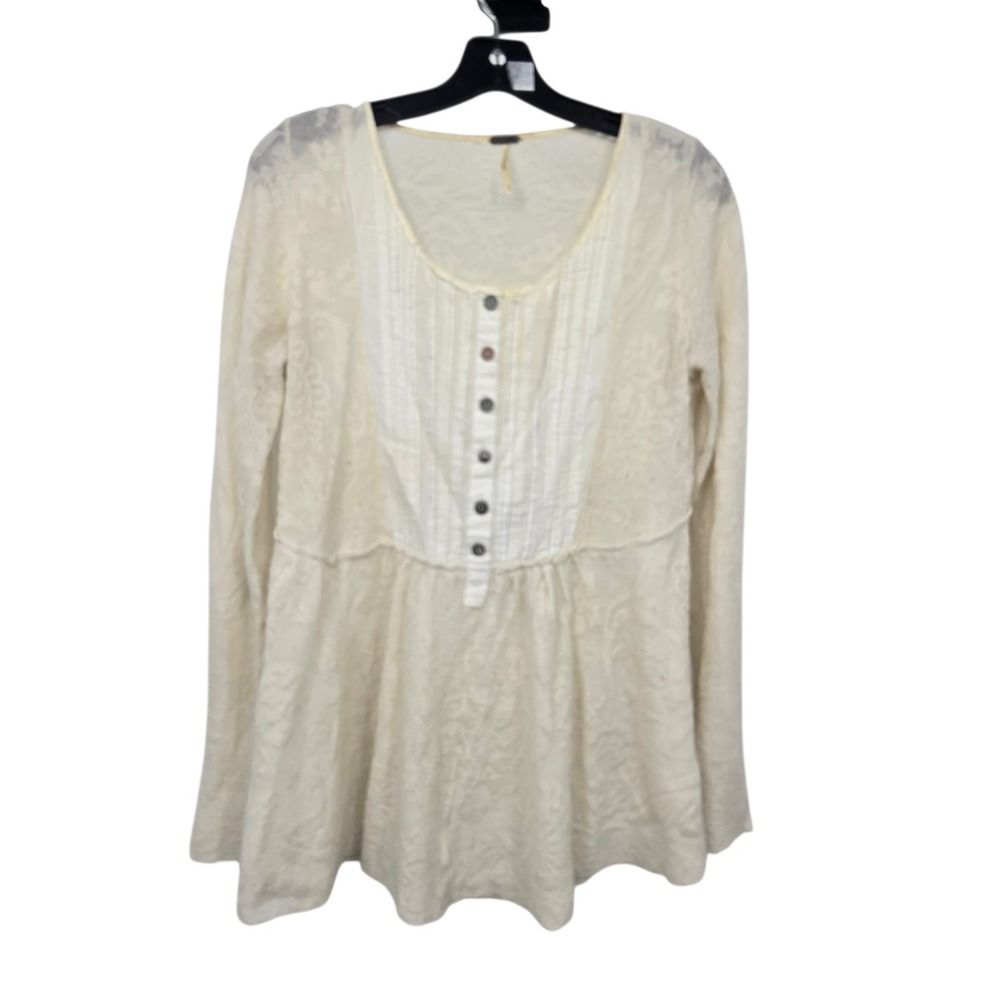 Free People Wool‎ Blend Babydoll Tunic Top Women's MED Ivory Boho Hippie Boho
